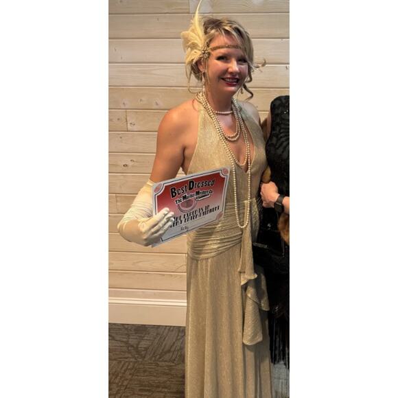 PatBO Gold Lurex Draped Halter Maxi Dress Size 4 - Picture 3 of 9